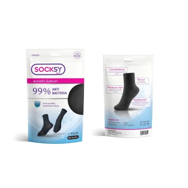 Socksy ถุงเท้าแอนตี้แบคทีเรย รุ่น DK ดำล้วน (1 คู่) - Image 2